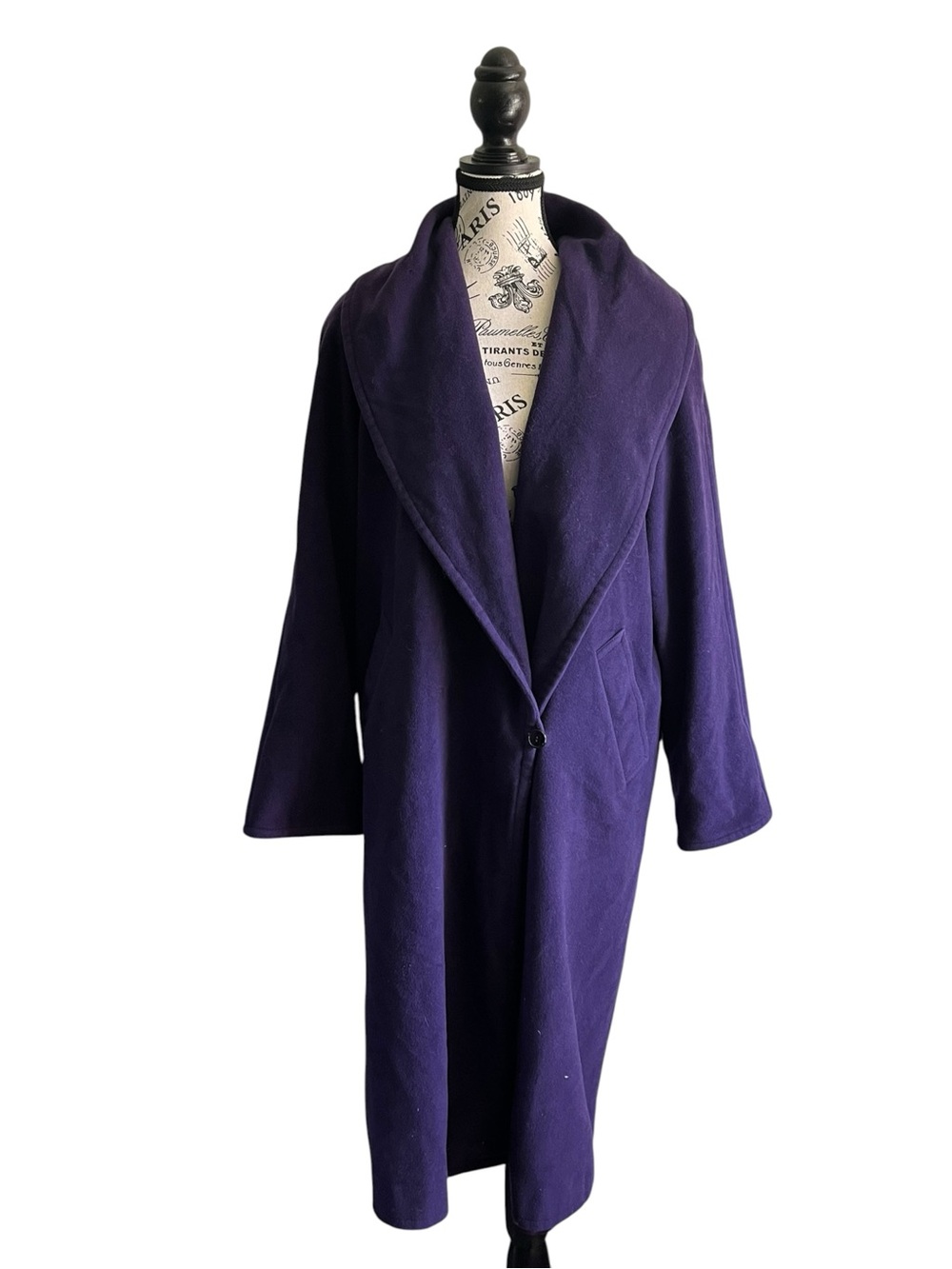 VINTAGE Purple Long Coat Trench Shawl Collar Minimalist Gothic
